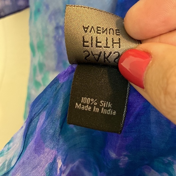 Saks Fifth Avenue silk scarf purple pink turquoise tie dye old money elegant - Picture 16 of 17